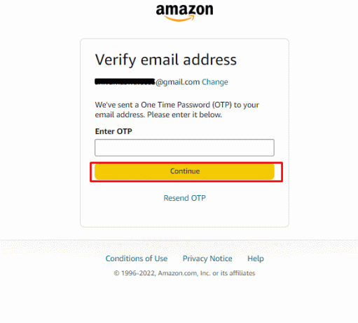  Überprüfen Sie den Posteingang der eingegebenen E-Mail-Adresse auf eine E-Mail von Amazon, die OTP enthält. Geben Sie nun dieses OTP ein, um die eingegebene E-Mail-Adresse zu überprüfen. 
