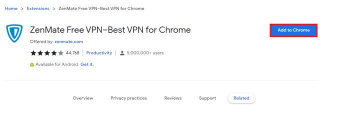Navigera till ZenMate Free VPN-nedladdningssidan och klicka på knappen Lägg till i Chrome. hur man kommer åt blockerade webbplatser i Chrome