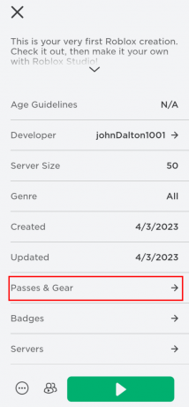 Derulați în jos în jos și atingeți opțiunea Passes & Gear.