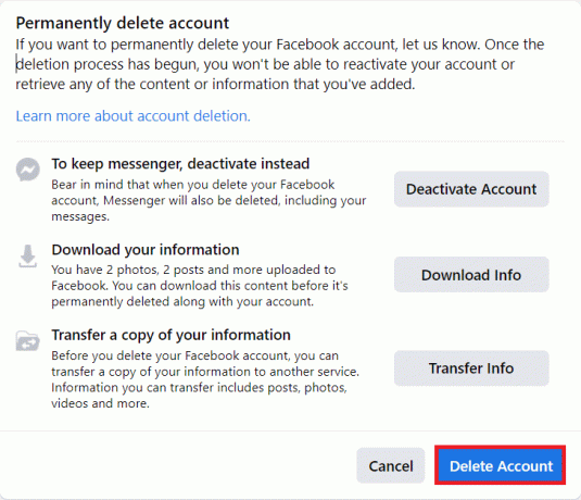 [アカウントの削除] をクリックします。 14日待たずにFacebookアカウントを削除.