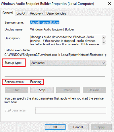 Repetați toți acești pași pentru alte servicii Windows, cum ar fi Windows Audio Endpoint Builder și Remote Procedure Call RPC