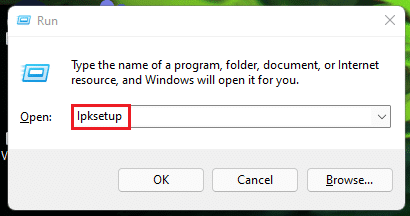 lpksetup-komento Suorita-valintaikkunassa Windows 11