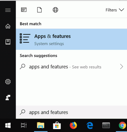 Paieškoje įveskite Programos ir funkcijos | Išjunkite „OneDrive“ kompiuteryje, kuriame veikia „Windows 10“.