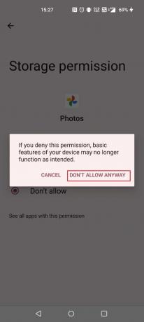 اضغط على لا تسمح بأي حال | كيفية حذف صور Google Auto Backup | منع صور Google من حفظ الصور