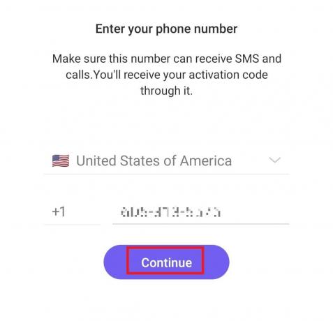 Vælg land og indsæt dit virtuelle nummer. 