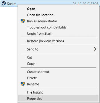 Haga clic con el botón derecho en el acceso directo de Steam en su escritorio y seleccione Propiedades. Corregir el error de carga de la aplicación Steam 3: 0000065432
