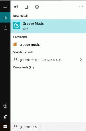 Abra o aplicativo de música Groove pesquisando-o usando a barra de pesquisa do Windows