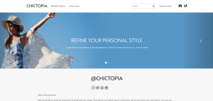 Oficjalna strona Chictopii. Pinterest alternatywy dla projektantów