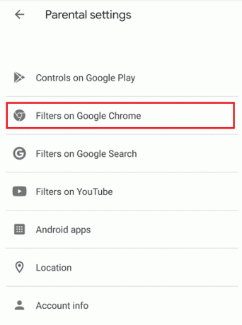 Toque em Gerenciar configurações - Filtros no Google Chrome | o controle dos pais pode ver o modo de navegação anônima