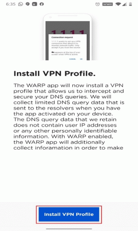 Sinua pyydetään asentamaan VPN-profiili. Napauta sitä