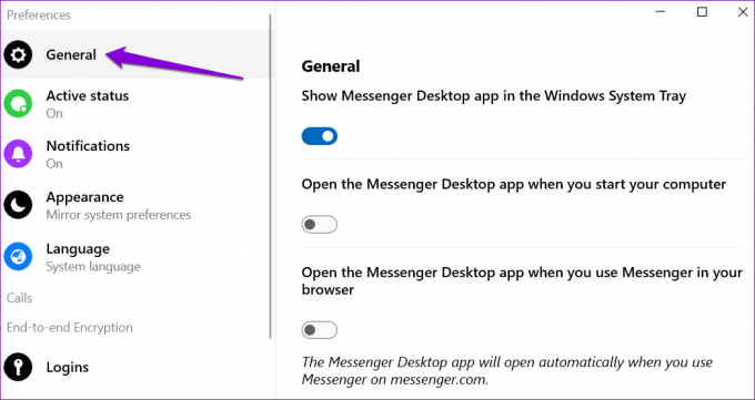 Preferințe Messenger pe Windows