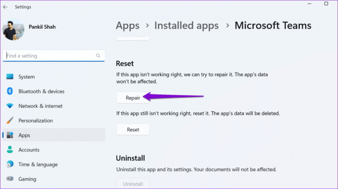 Приложение Repair Teams в Windows