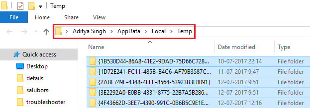 Изтрийте временните файлове в папката Temp в AppData