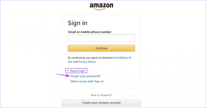 Atidarykite „Amazon“ slaptažodžio nustatymo iš naujo puslapį