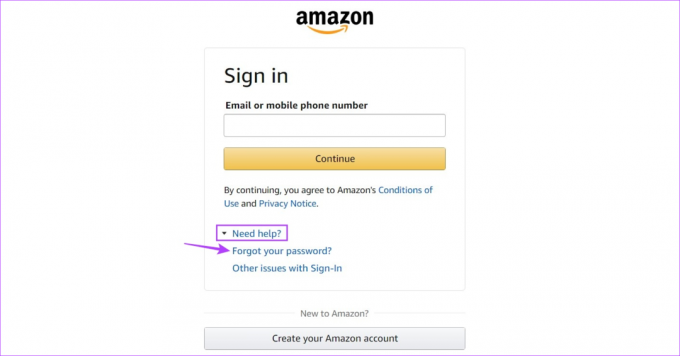 Deschideți pagina de resetare a parolei pe Amazon