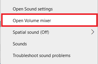 selezionare l'opzione Mixer volume aperto