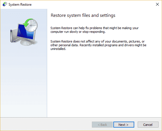 Utför systemåterställning i Windows 10