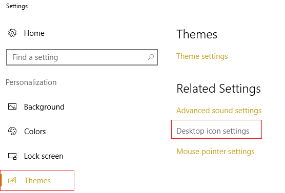 seleziona Temi dal menu a sinistra, quindi fai clic su Impostazioni icona desktop