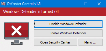 Atspējojiet Windows Defender, izmantojot Defender Control