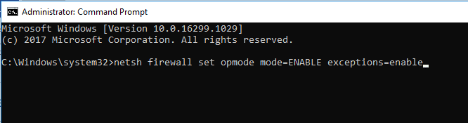 หากต้องการบังคับตั้งค่า Windows Firewall ให้พิมพ์คำสั่งใน Command Prompt