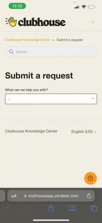 Página de suporte do Clubhouse 