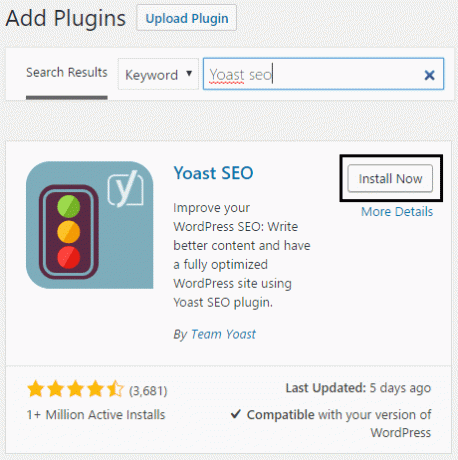 installer og aktiver Yoast SEO wordpress-plugin