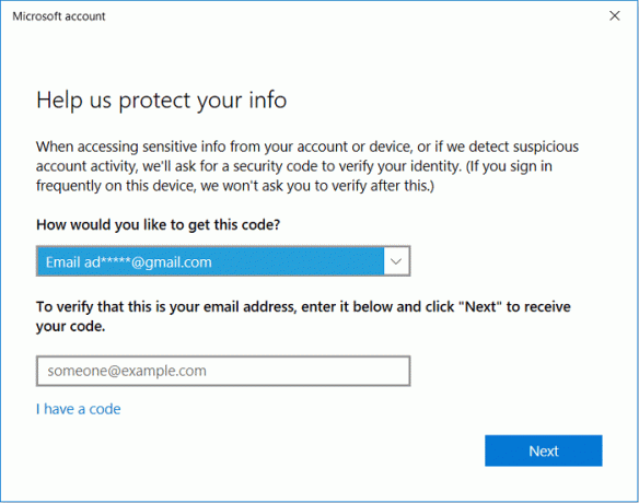Meg kell erősítenie az e-mailt vagy a telefont, hogy megkapja a biztonsági kódot | Kapcsolja össze a Microsoft-fiókot a Windows 10 digitális licenccel