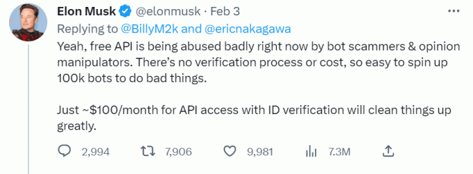 Elon Musk Tweets Godt indholdsbots får Twitter API gratis