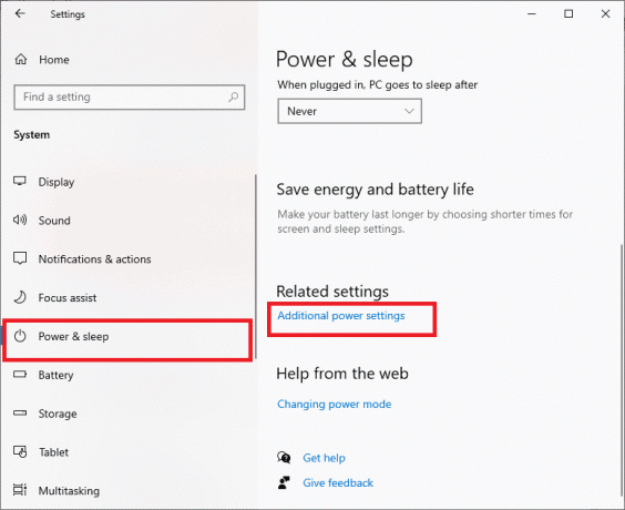 välj alternativet Ström och viloläge och klicka på Ytterligare energiinställningar under Relaterade inställningar. Fixa Forza Horizon 5-krasch i Windows 10