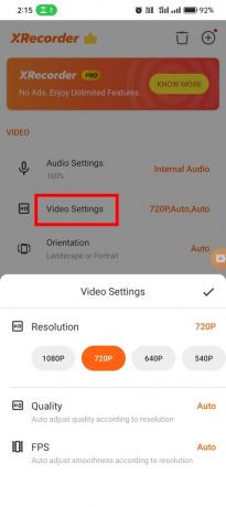Si vous souhaitez améliorer la qualité de l'enregistrement vidéo, revenez en arrière et appuyez sur Paramètres vidéo.