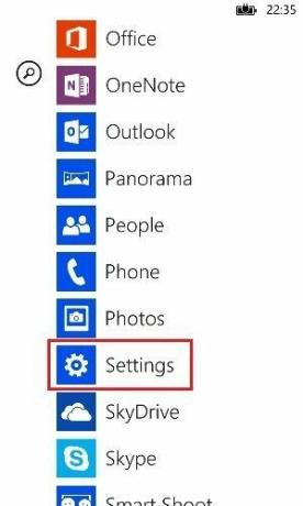 Configurações do Windows Phone