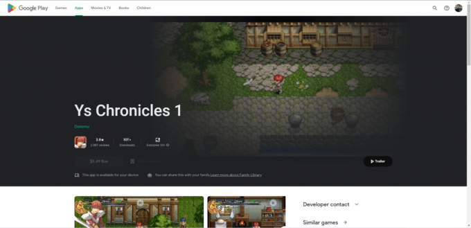 Ys Chronicles 1 Play Store ვებგვერდი