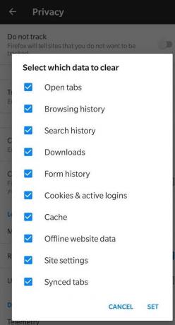 მას შემდეგ რაც დარწმუნდებით თქვენს არჩევანში დააწკაპუნეთ " Set" | ბრაუზერის ისტორიის წაშლა Android-ზე