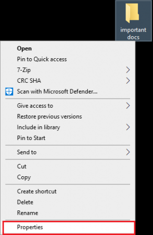 Haga clic con el botón derecho en el archivo elegido y seleccione Propiedades | Se corrigió el error al enumerar los objetos en el contenedor en Windows 10