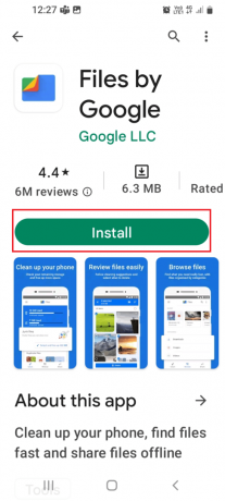 vyhledejte aplikaci Files by Google a klepněte na tlačítko Instalovat
