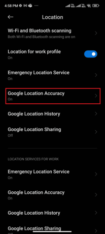 Tippen Sie dann auf die Option Google-Standortgenauigkeit .