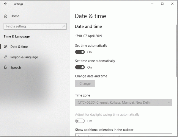 Otomatik saat ve saat dilimini ayarlamayı deneyin | Windows 10 Saat Zamanını Yanlış Düzeltin