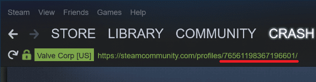 Steami ID on numbrikombinatsioon URL-i lõpus pärast bitti " profiilid".