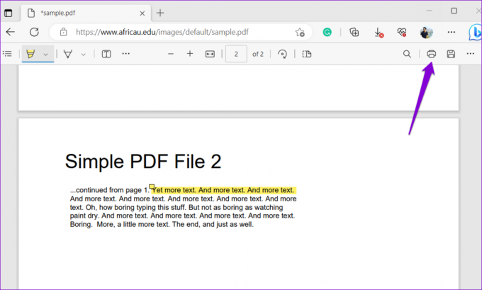 Microsoft Edge의 내장 PDF 편집기를 사용하여 편집된 PDF 인쇄