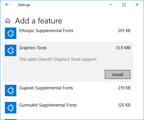 Grafische hulpmiddelen installeren en verwijderen in Windows 10