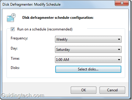 Horario de desfragmentación de disco