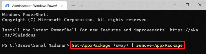 Comanda Windows PowerShell pentru a elimina aplicația Sway