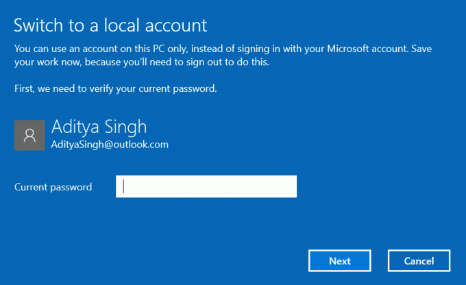 Ievadiet sava Microsoft konta paroli un noklikšķiniet uz Tālāk
