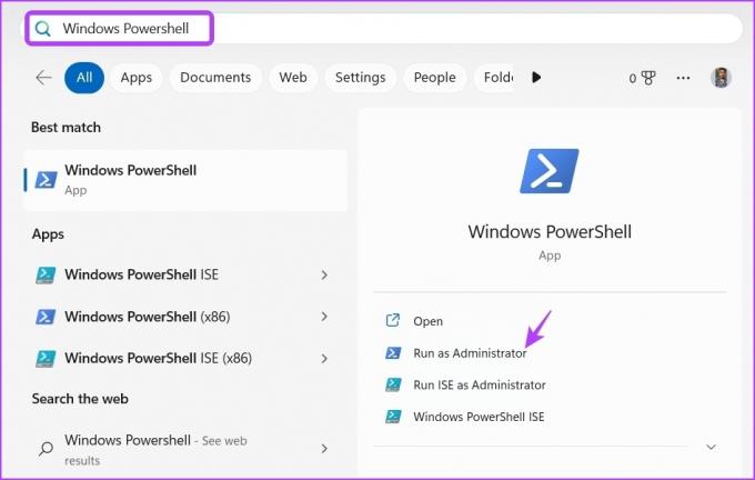 Elegir Windows PowerShell en el menú Inicio