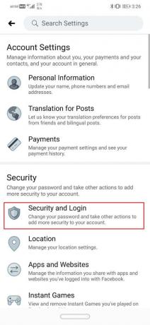 Щракнете върху опцията Сигурност и вход | Как да изляза от Facebook Messenger
