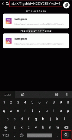 Nella barra di ricerca, digita o incolla il link della storia: tocca l'icona della lente di ingrandimento | Come ripubblicare i video di Instagram su Snapchat Story