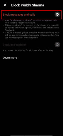 ब्लॉक मैसेज और कॉल पर टैप करें