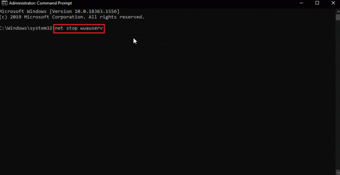 escriba el comando net stop wuauserv. Arreglar el código de error 0x8009000f 0x90002 en Windows 10
