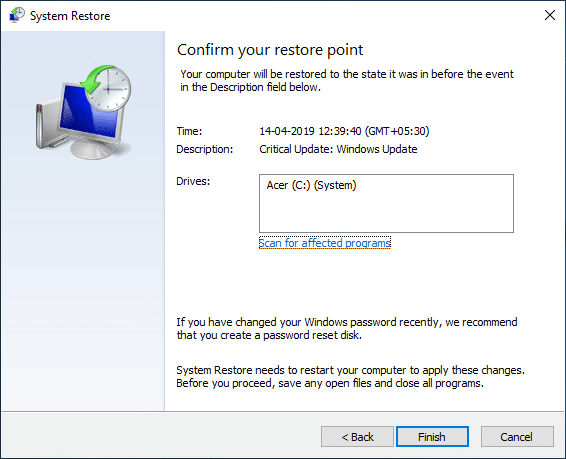 Revise todos los ajustes que configuró y haga clic en Finalizar | Reparar el error de pantalla azul de la muerte (BSOD)