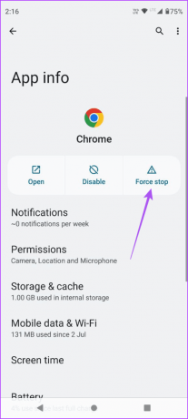 forzar la detención de la información de la aplicación Chrome en Android